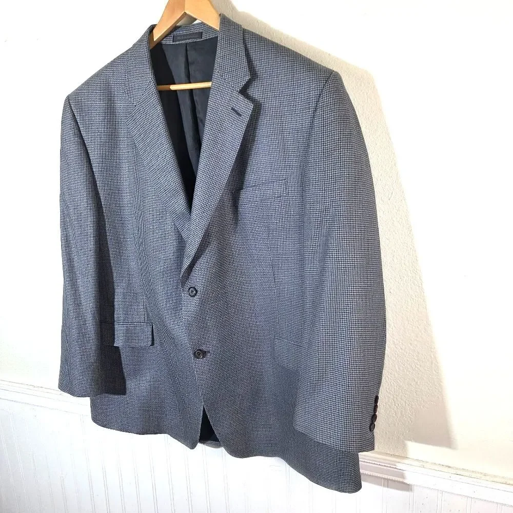 Lauren Ralph Lauren Blazer Mens 48R Blue Houndstooth Silk Wool Sport Coat Jacket